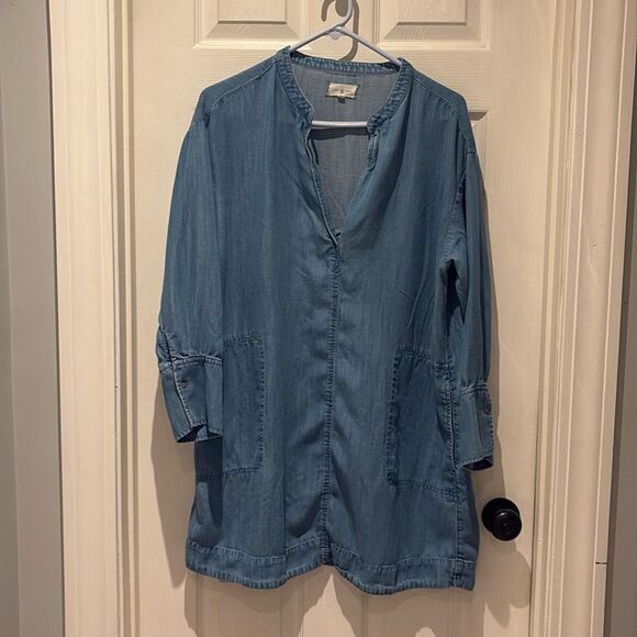 Lou & Grey lyocell & linen blend denim dress with pockets SZ large - Picture 1 of 8